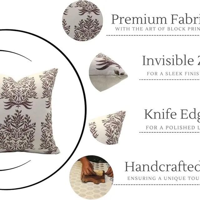 Fabdivine Artisan Block Print Throw Pillow Cover 14x36 Off-White Linen-Vrindavan For Sale - Image 4 of 4