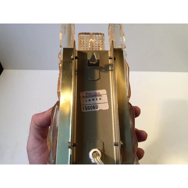 1960s Danish Modern Sunburst Sconce in Amber Glass & Brass from Vitrika, 1960s For Sale - Image 5 of 10