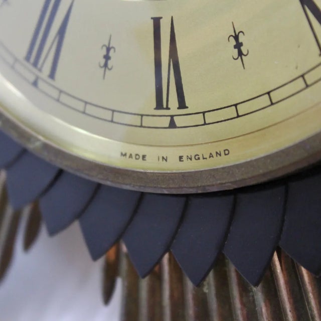 1960s Mid Century Brass Sunburst Clock by Metamec For Sale - Image 4 of 4