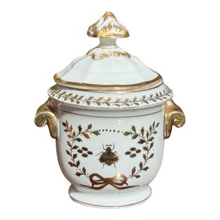 Vintage Golden Bee Motif Porcelain Cachepot With Lid For Sale