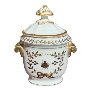 Vintage Golden Bee Motif Porcelain Cachepot With Lid