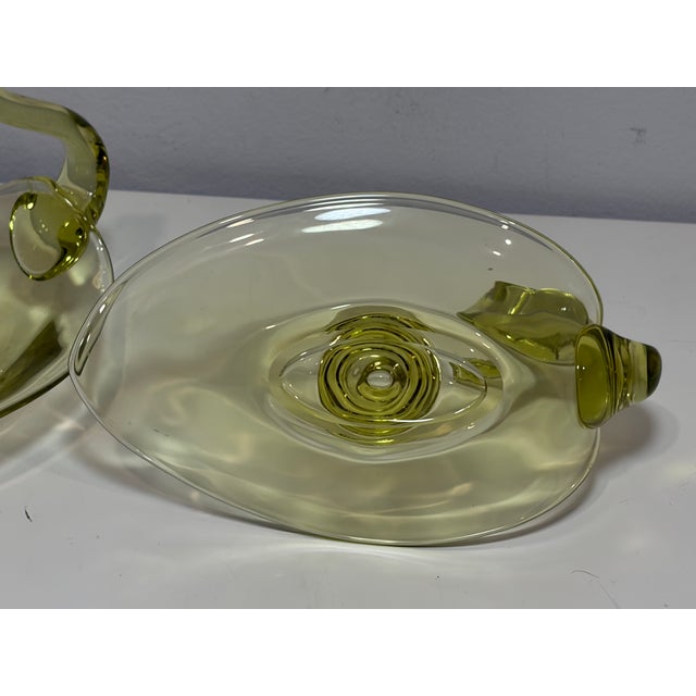 Light Green Vintage Duncan & Miller Swan Candle Holder Pair Chartreuse 8" L Art Glass 1940s For Sale - Image 8 of 8