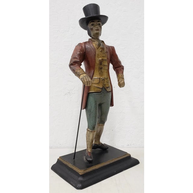 Late 19th Century Hand Painted Spelter Sculpture of a Man w/ Cane & Top Hat Interesting old sculpture of a man with a top...