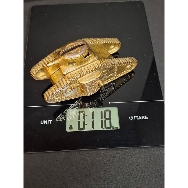 Antique Ac Williams Cast Iron Tank Bank Usa 1918 Wwi Still Penny Bank Gold Paint For Sale - Image 17 of 17