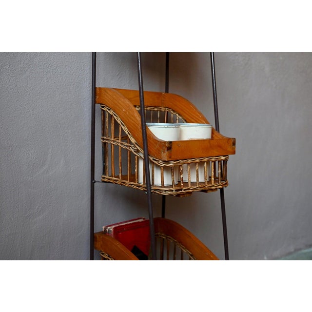Rustic Grocery Store Shelf with Wrought Iron and Wicker Baskets, 1960s For Sale - Image 6 of 14