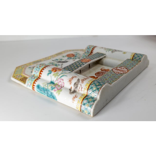 White 19th Century Chinese Porcelain Famille Rose Wall Plaque Vase for Pens or Brushes For Sale - Image 8 of 15