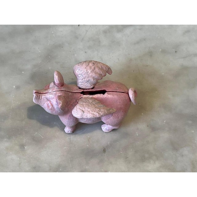 Victorian Cast Iron Flying Pig Childrens Money Box For Sale - Image 3 of 6