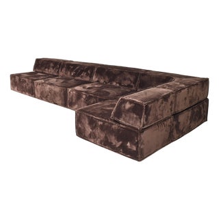 Trio Sectional Sofa in Chocolate Brown Velvet with New Upholstery from Cor, 1972, Set of 10 For Sale