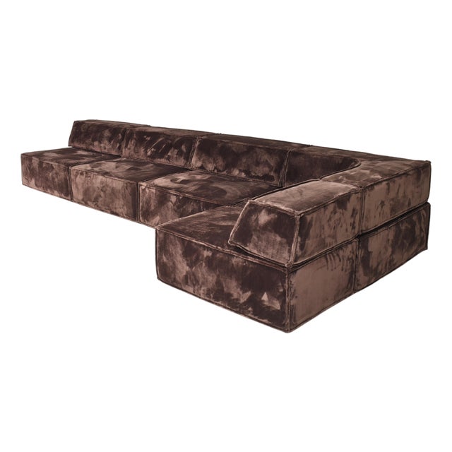 Trio Sectional Sofa in Chocolate Brown Velvet with New Upholstery from Cor, 1972, Set of 10 For Sale