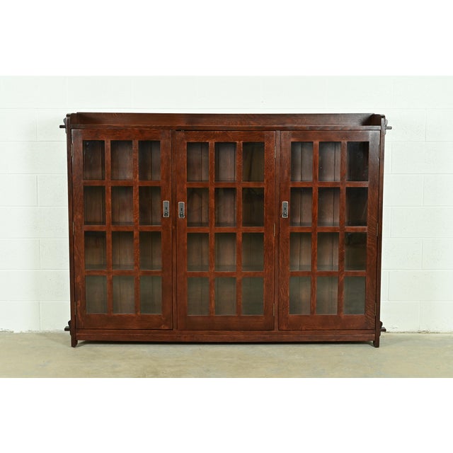 Stickley Mission Oak Arts & Crafts Triple Bookcase For Sale - Image 13 of 13