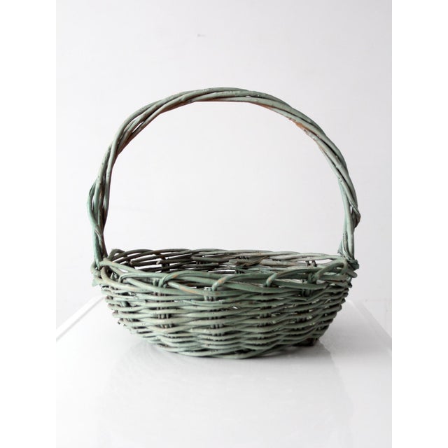 Vintage Green Painted Gathering Basket For Sale - Image 12 of 15