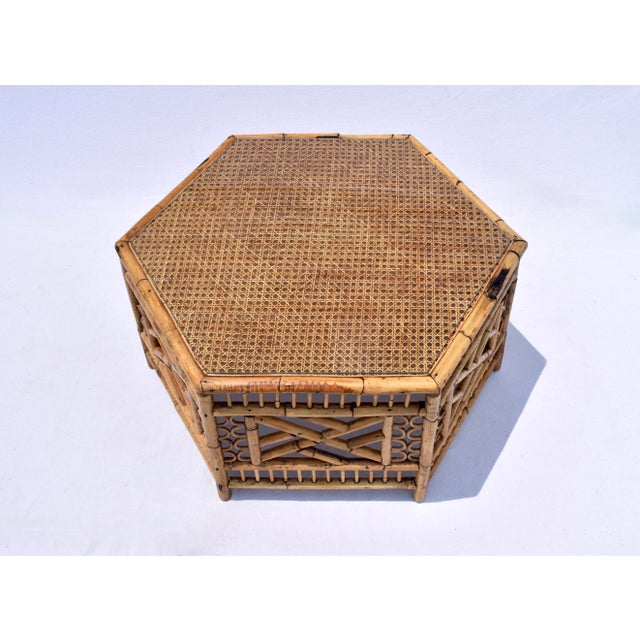 A British Colonial style Hexagonal Coffee / Cocktail table with bamboo rattan Chinese Chippendale fretwork frame & cane...