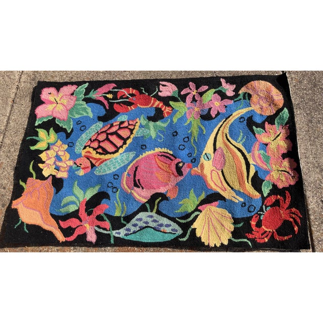 Blue Hand Hooked Wool Under the Sea Rug For Sale - Image 8 of 8