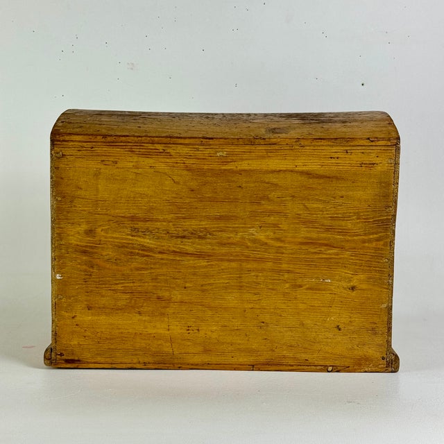 Antique Wooden Two Drawer Tabletop Cabinet With Dome Treasure Chest Top in Golden Brown For Sale - Image 15 of 16