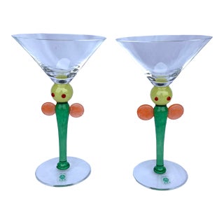 Vintage Post Modern b.a.g. Czech Republic Martini Glasses- a Pair For Sale