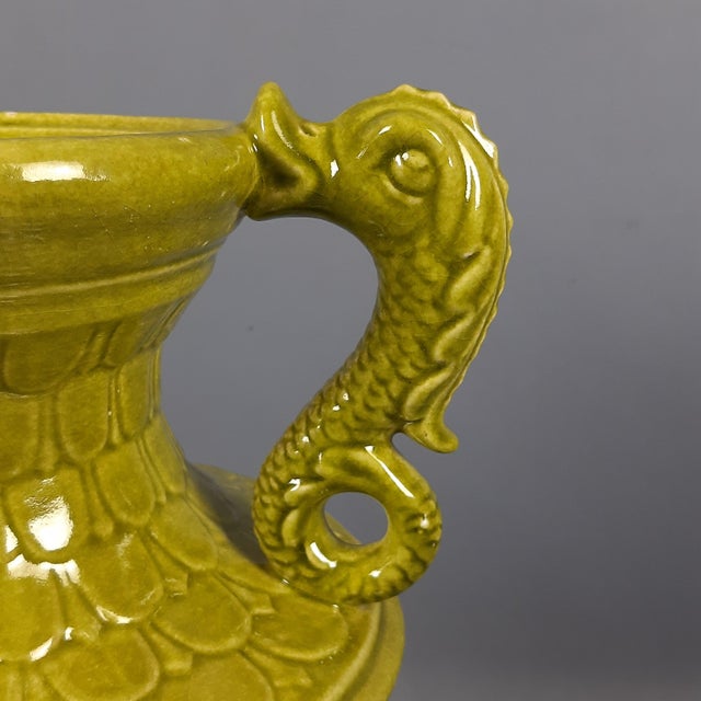 Green Majolica Vase with Dolphin Handles by C.B. Robbia Gualdo Tadino, 1960s For Sale - Image 10 of 15