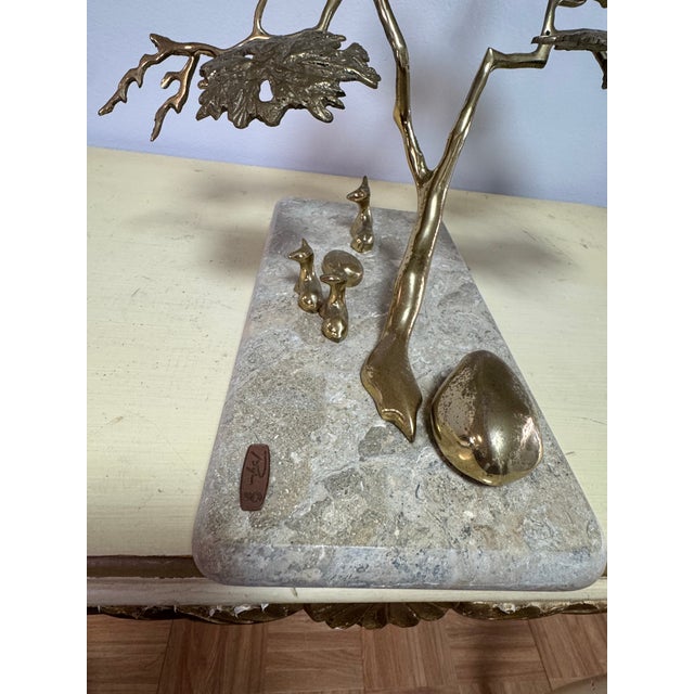 Vintage Signed Bijan Brass Bonsai Tree Sculpture, Deer Family, Marble Base For Sale In San Francisco - Image 6 of 11