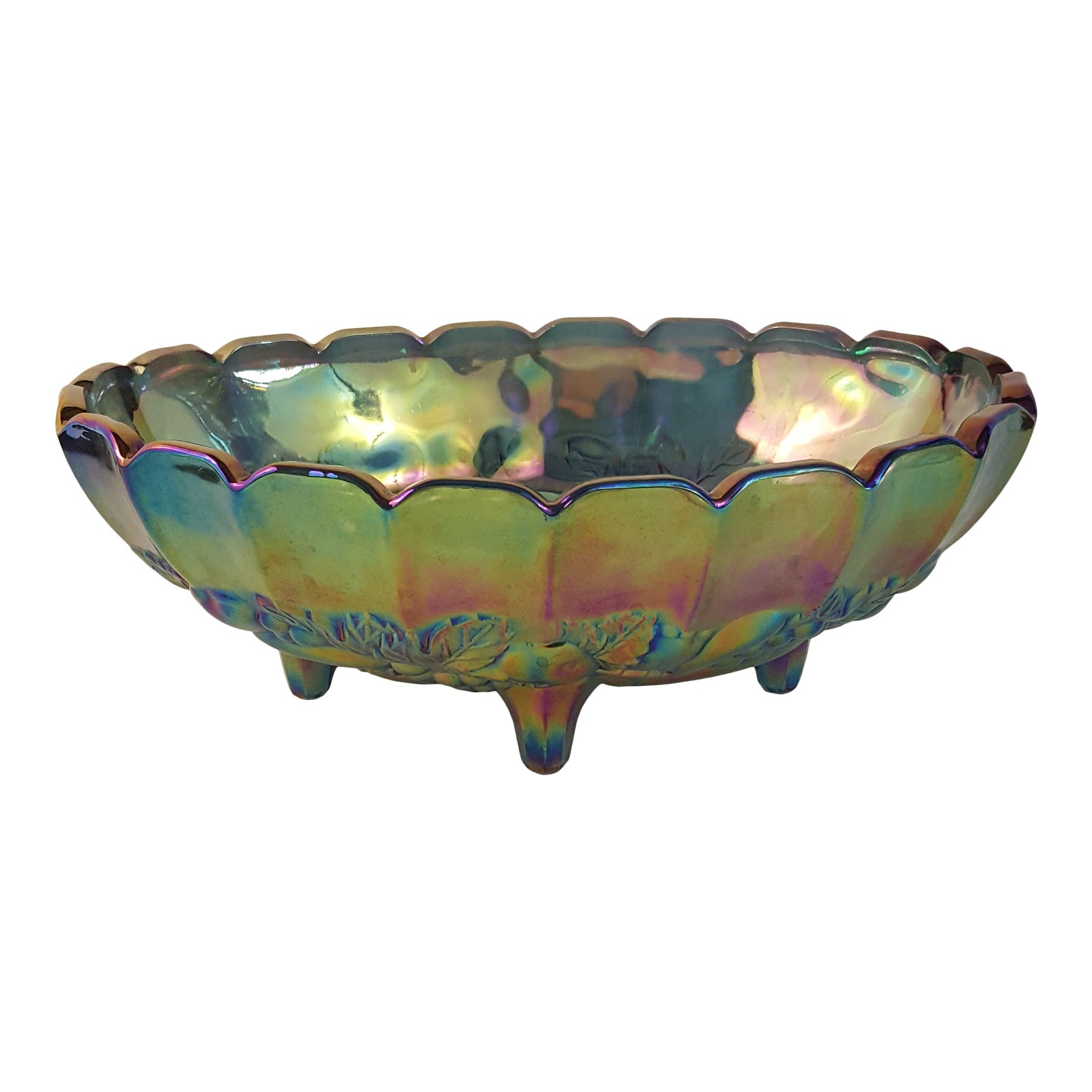 1970s Indiana Blue Carnival Glass Oval Center Bowl Chairish