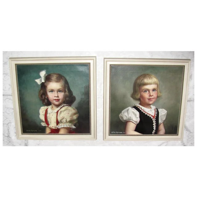 A pair of oil on canvas portraits by American artist Louise Altson, 1910-2010, Belgium, America. Signed and dated 1957and...
