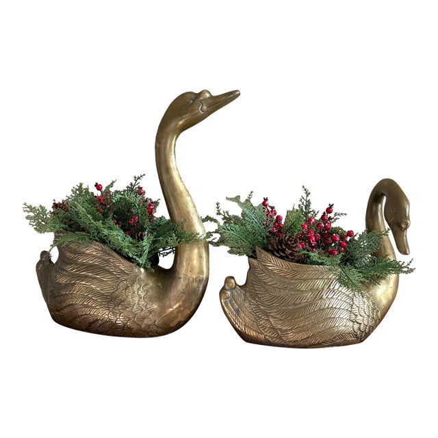 Vintage Brass Swan Planters For Sale