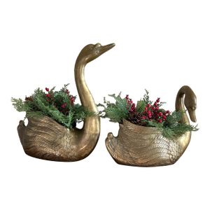Vintage Brass Swan Planters