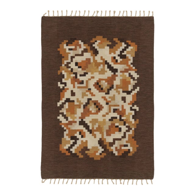 Vintage Swedish Kilim "Korall Brun" by Erik Lundberg in Earthy Hues - Rug & Kilim For Sale