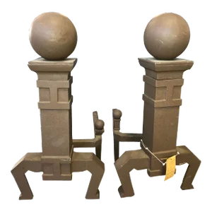Early 20th Century Cannonball Fireplace Andirons - a Pair
