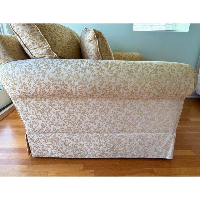 1990s Comfy Vintage Easy Chair and a Half - Reupholstered in a Soft Yellow Chinoiserie Fabric For Sale - Image 9 of 12