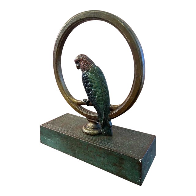 Deco Period Cold Painted Bronze Parrot Form Doorstop For Sale