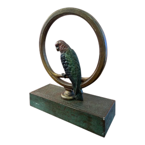 Deco Period Cold Painted Bronze Parrot Form Doorstop