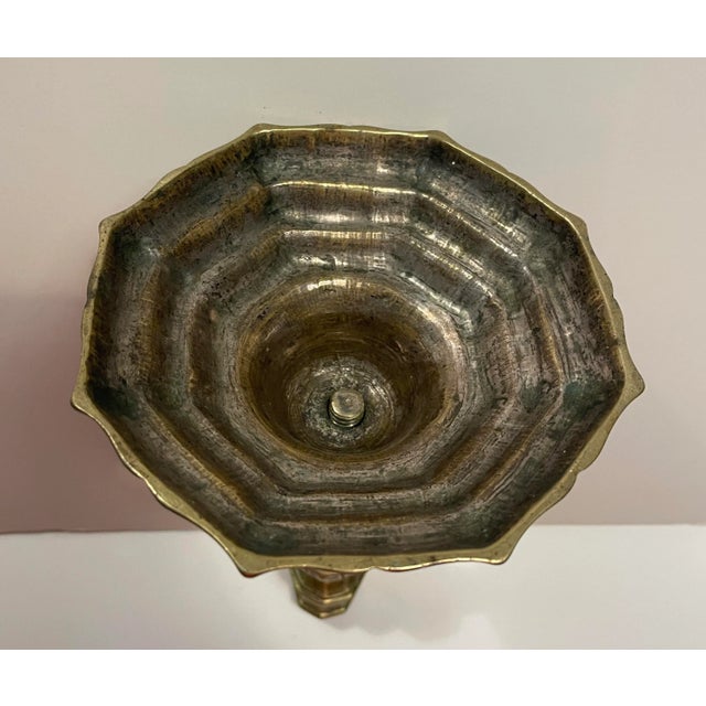 Metal Antique Louis XIV French Brass Patinated Candlestick For Sale - Image 7 of 7
