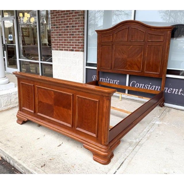 Cherry Finish Queen Size Paneled Bed Frame For Sale - Image 4 of 12