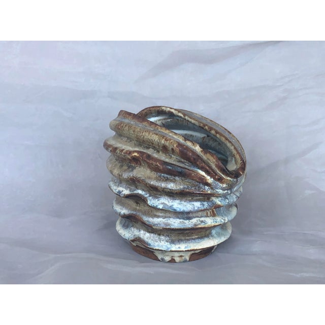 1970s Modern Studio Art Pleated Pottery Vase For Sale - Image 5 of 13