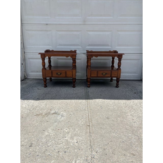 We have a beautiful pair of vintage maple nightstands available for sale. These can work as bedside tables, end tables, or...