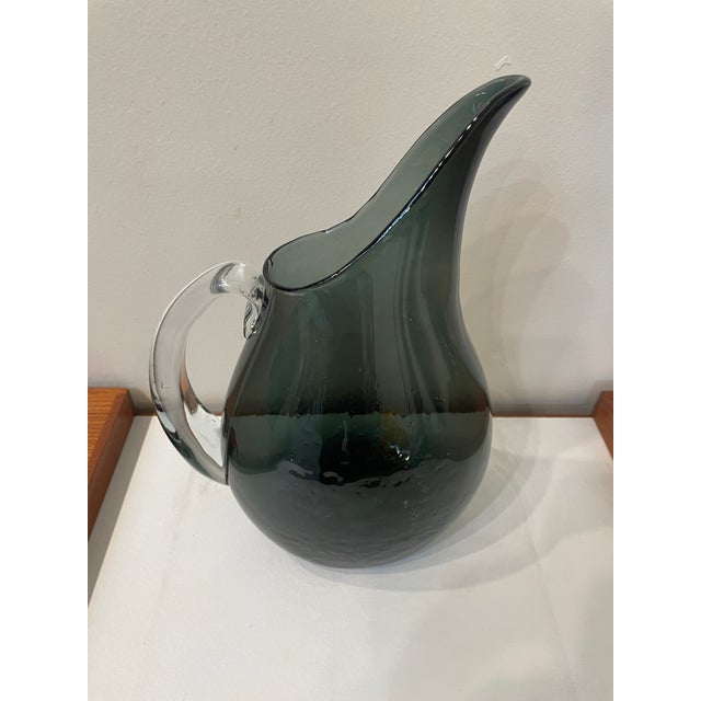 Mid-Century Modern 1950s Attributed to Blenko Seeded Glass Pitcher W Handle For Sale - Image 3 of 9