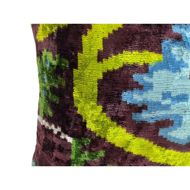 Brown Velvet Silk Cushion Cover with Colorful Design, 2000s For Sale - Image 8 of 11