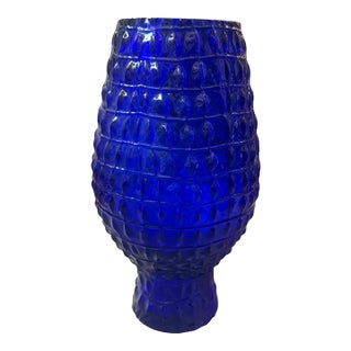 Roberto Cavalli Cobalt Blue Glass Vase, Textured Design, Circa 2000 For Sale