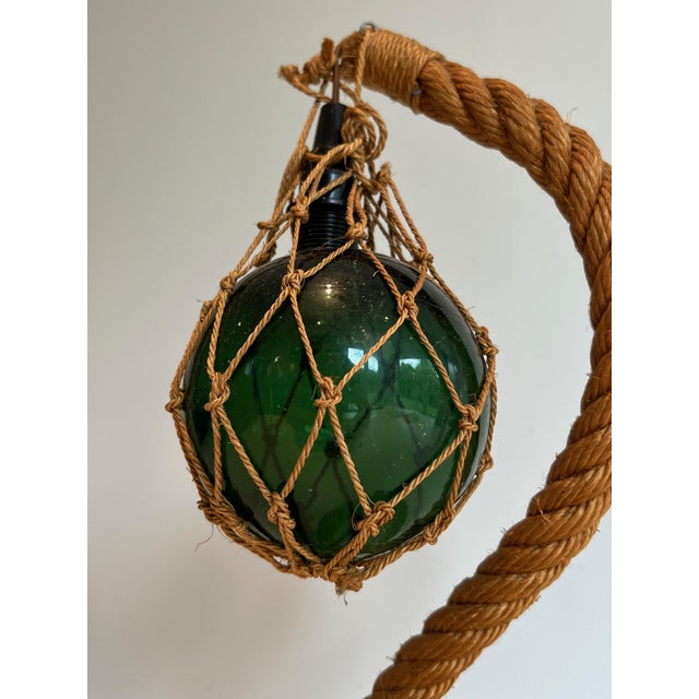 Adrien Audoux and Frida Minet 1950s Mid-Century Modern Rope and green glass table lamp by Adrien Audoux & Frida Minet (Audoux Minet) For Sale - Image 4 of 12