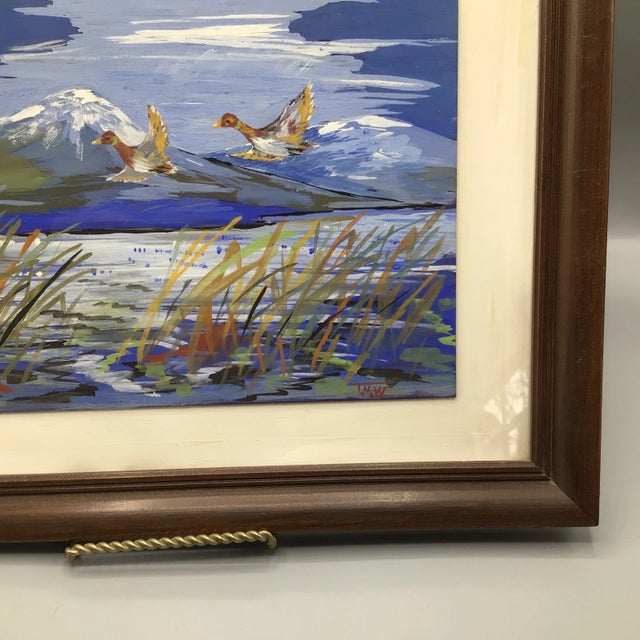 "Ducks in Flight" Signed Impressionist Framed Painting For Sale - Image 11 of 13