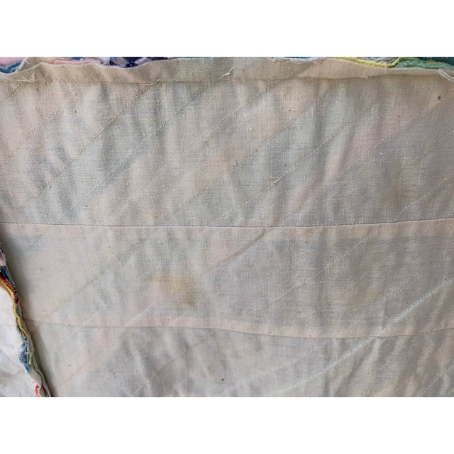 Vintage 19th Century Handmade Diamond Patchwork Strips & Block Crazy Quilt- King Size For Sale - Image 10 of 12