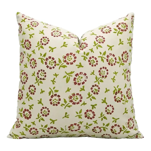 Fabdivine Handmade Block Printed Cushion Cover 20x20 Inch Cotton Satin-Bloom For Sale