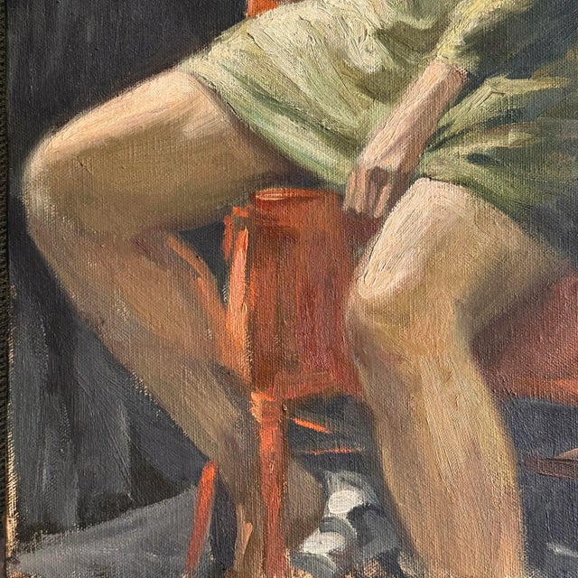 Vintage Realist Female Figurative Studio Portrait (Ca. 1950, Oil on Canvas)/Degas For Sale In Philadelphia - Image 6 of 9