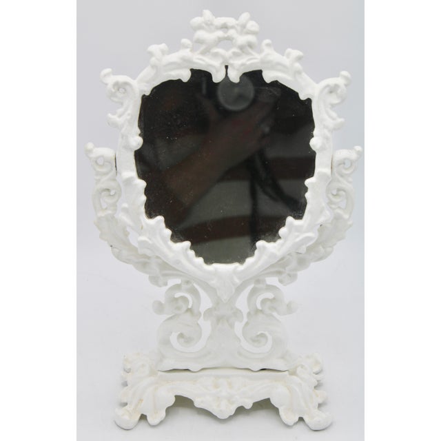 1920s Antique White Cast Iron Dresser Mirror For Sale - Image 5 of 9