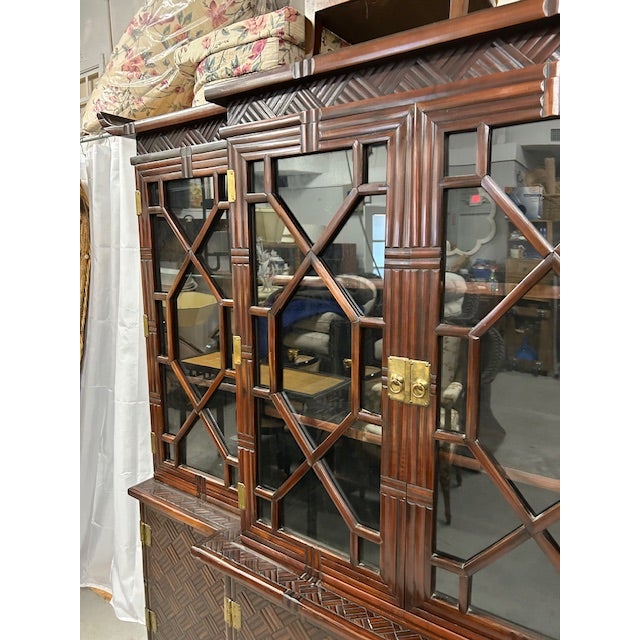 Boho Chic 1950s Faux Bamboo Split Rattan Pagoda Cabinet For Sale - Image 3 of 12