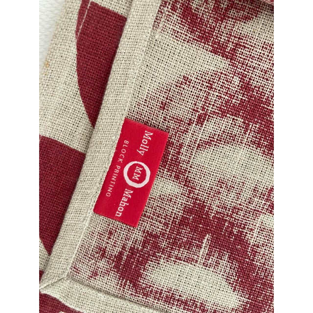 Molly Mahon "Luna" Linen Block Print Runner in Cranberry For Sale - Image 4 of 4