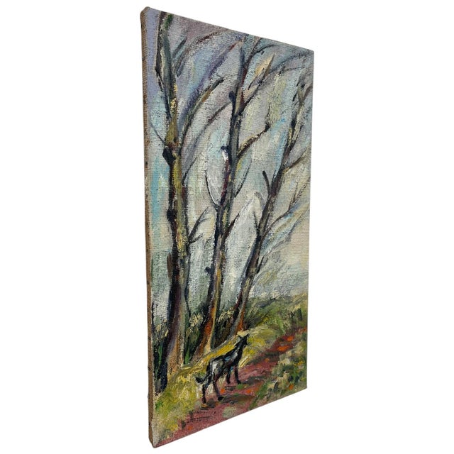 Vintage Landscape Oil Painting on Burlap, Mid-Century Modern Art For Sale - Image 4 of 10