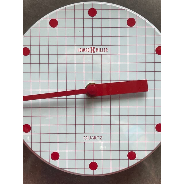 Mid-Century Modern Vintage Howard Miller Red Memphis Postmodern Wall Clock Floating For Sale - Image 3 of 10