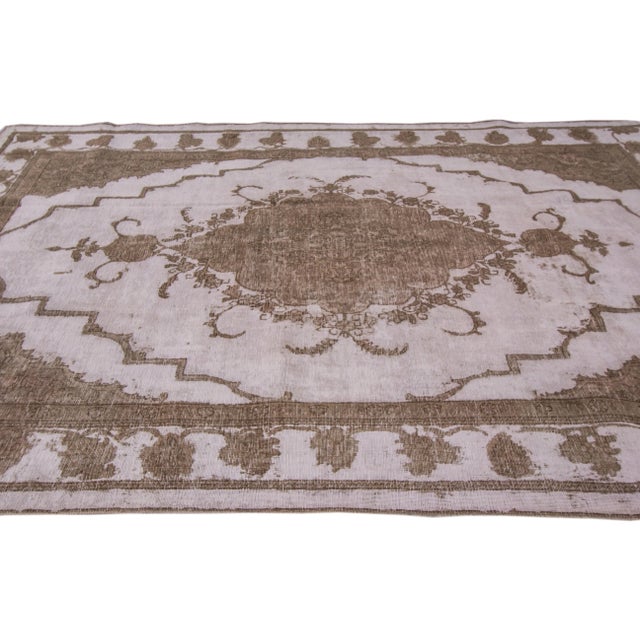 1960s Vintage Tabriz Brown Handmade Medallion Wool Rug For Sale - Image 4 of 8
