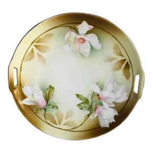 Antique Art Noveau Decorative Floral Plate With Handles