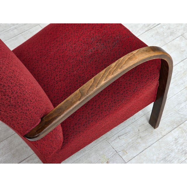 Art Deco Danish Armchair in Red Furniture Wool and Beech Wood, 1950s For Sale - Image 15 of 18